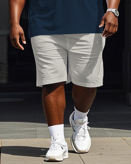 Big & Tall Blue Colorblock Striped Polo Shorts Set for big men view 3
