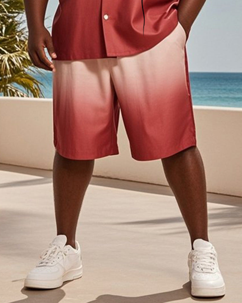 Big & Tall Red Hawaiian Gradient T-Shirt Shorts Set for big men view 3