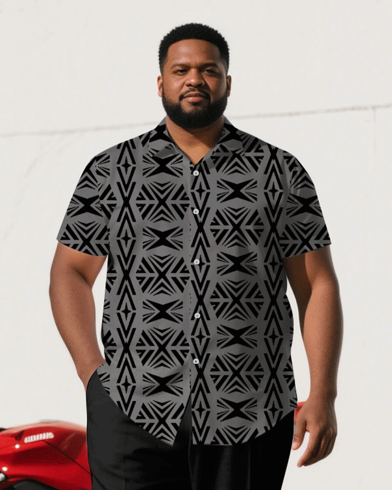 Big & Tall Black Geometric T-Shirt Pants Set for big men view 2