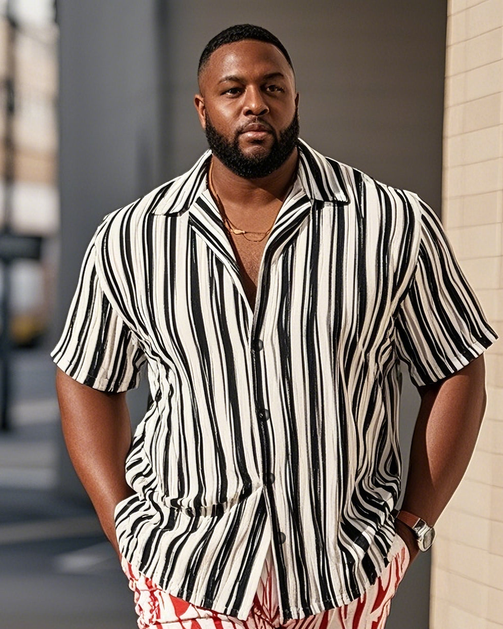 Big & Tall Colorblock Striped T-Shirt Shorts Set for big men view 2