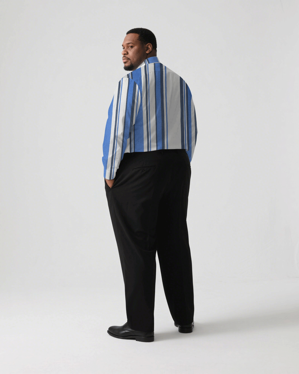 Big & Tall Blue Striped Graphic T-Shirt Pants Set for big men view 4