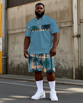 Big & Tall Hawaiian Geometric Polo Shorts Set for big men view 1