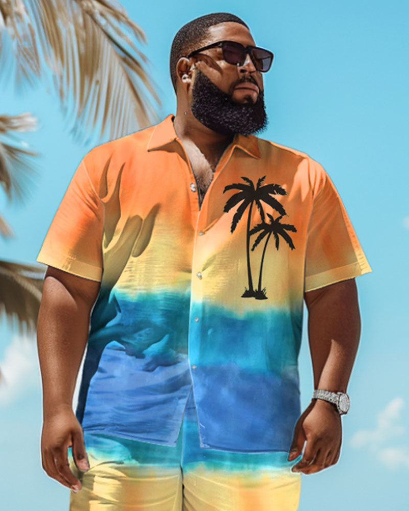 Big & Tall Hawaiian Gradient T-Shirt Shorts Set for big men view 3