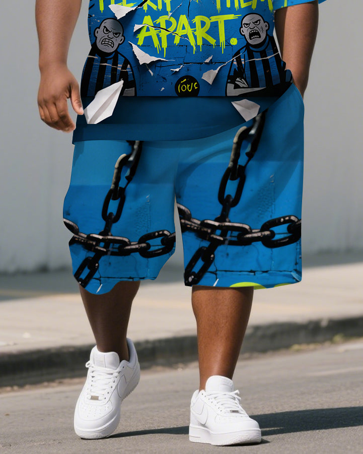 Big & Tall Graphic Graffiti Polo Shorts Set for big men view 3