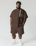 Big & Tall Brown Striped Graphic T-Shirt Shorts Set for big men view 1