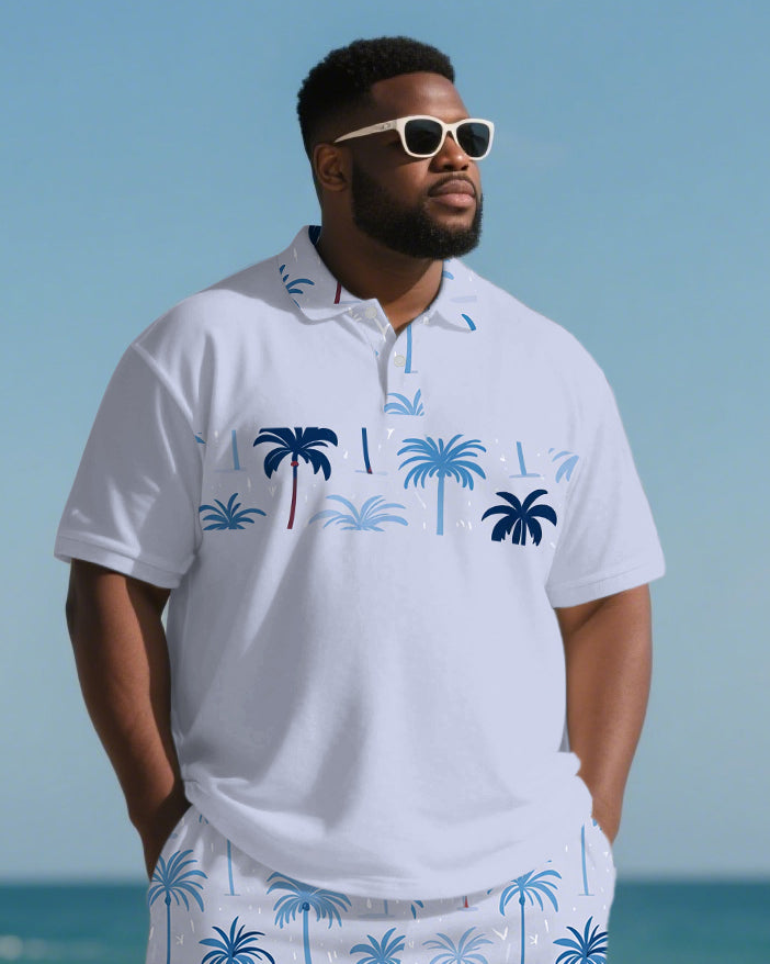 Big & Tall Hawaiian Striped Polo Shorts Set for big men view 2