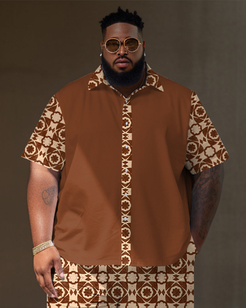 Big & Tall Geometric T-Shirt Shorts Set for big men view 2