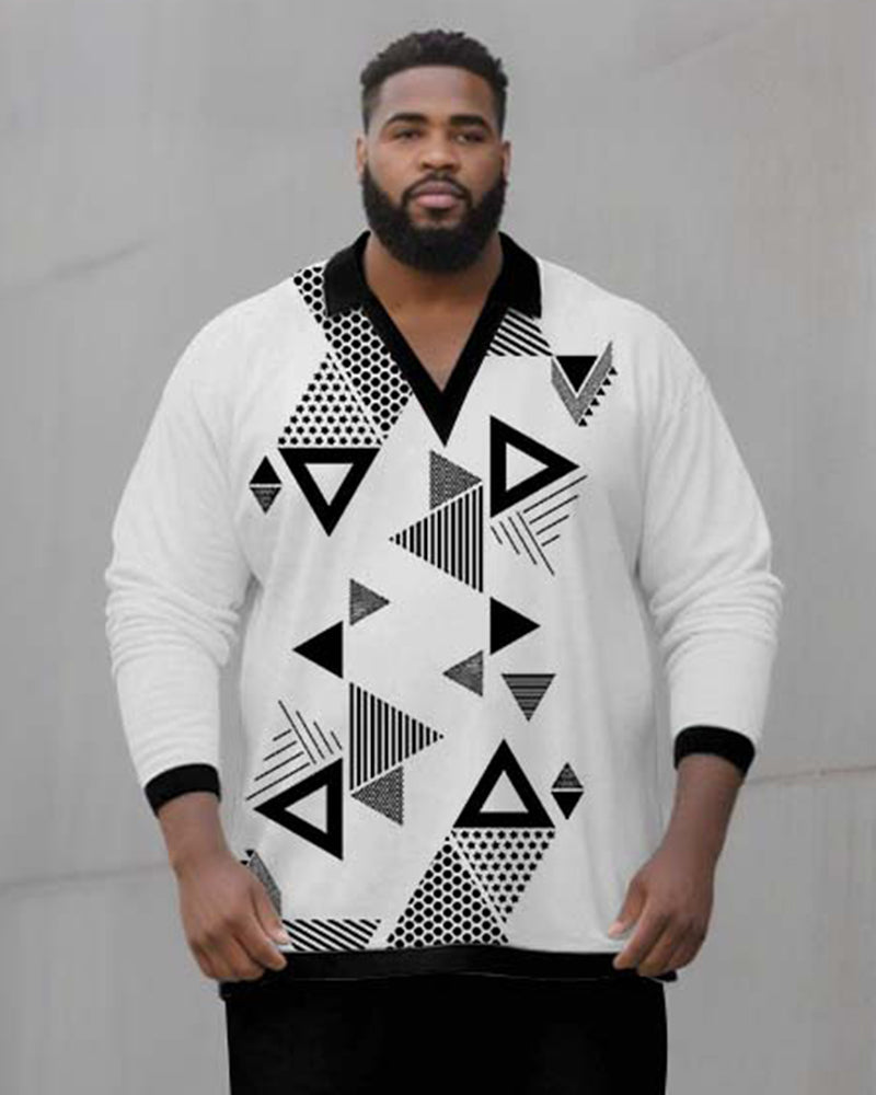 Big & Tall Black White Geometric Two-piece Set for big men view 2