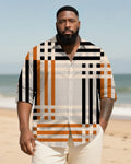 Big & Tall Orange Plaid Patchwork Long Sleeve Shirt for big men view 1