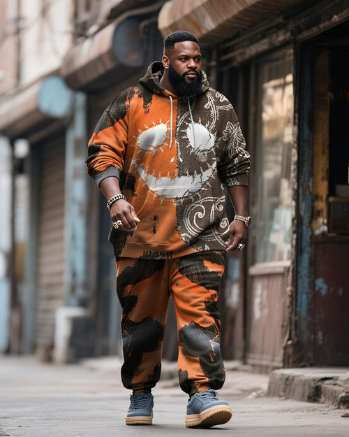 Big & Tall Orange Graphic Hoodie Sweatpants Set for big men view 1