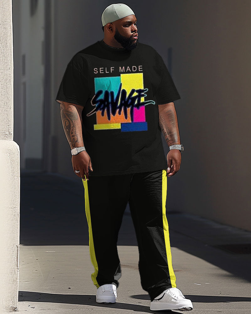 Big & Tall Colorblock Graphic T-Shirt Pants Set for big men view 1