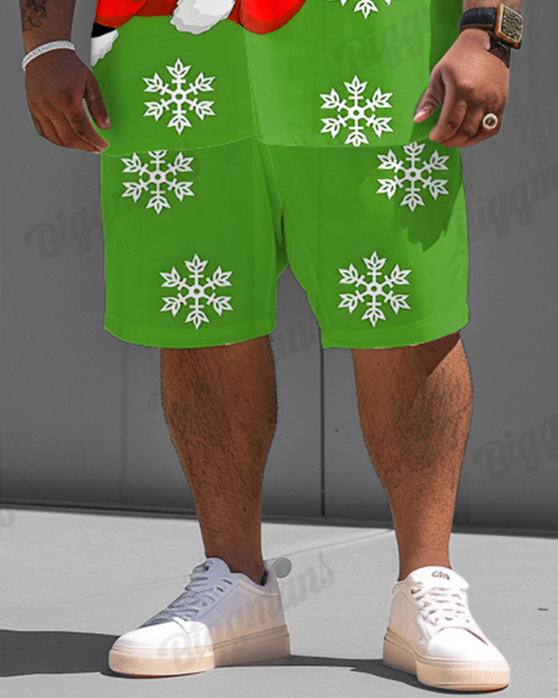 Big & Tall Green Graphic T-Shirt Shorts Set for big men view 3