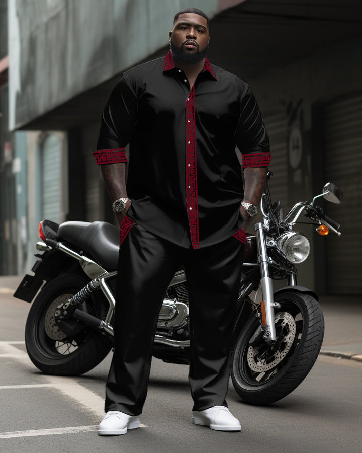 Big & Tall Black Red Streetwear Shirt Pants Set for men view 1