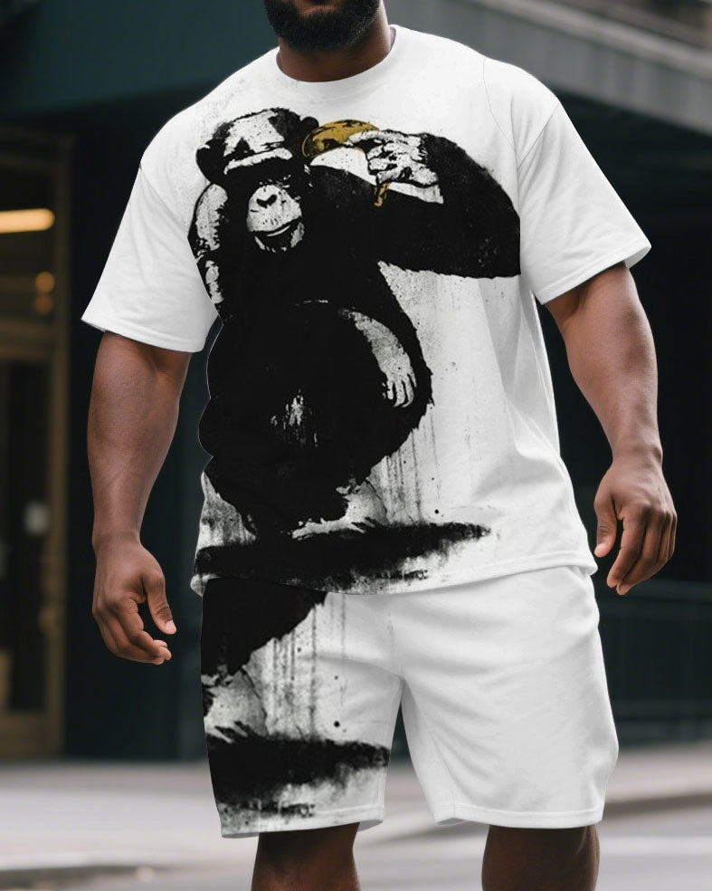 Big & Tall Graphic Splash Ink T-Shirt Shorts Set for big men view 2