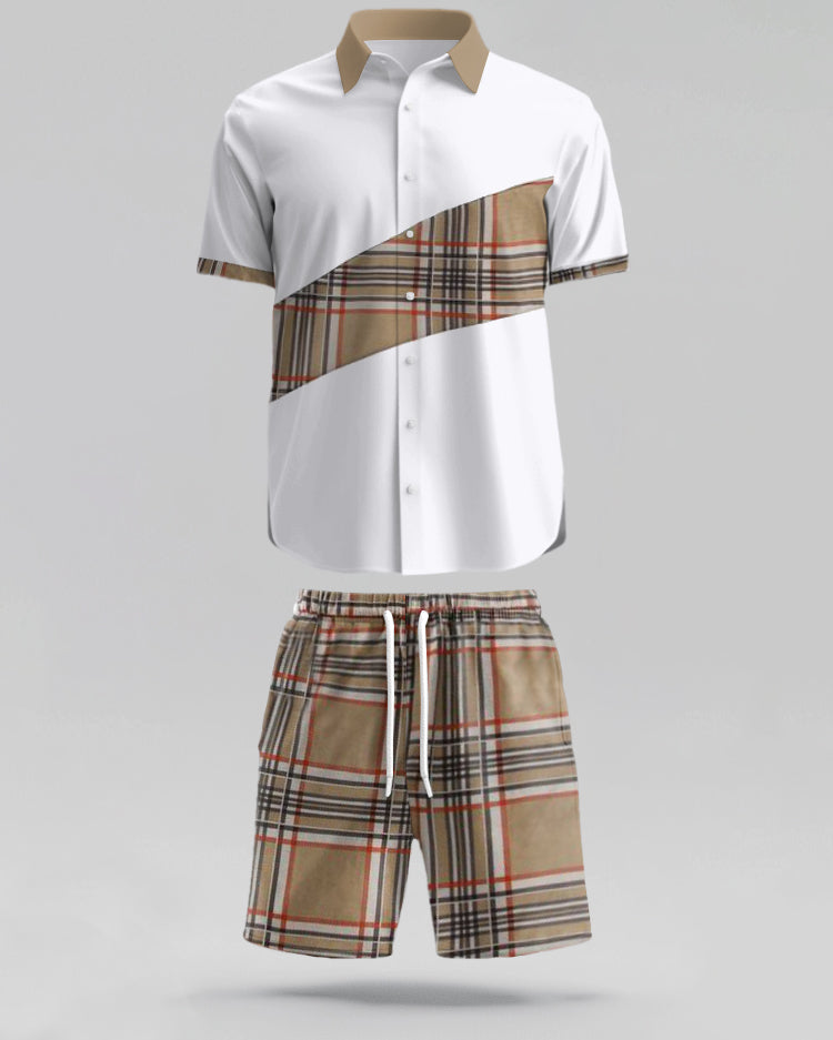 Big & Tall Colorblock Plaid T-Shirt Shorts Set for big men view 1