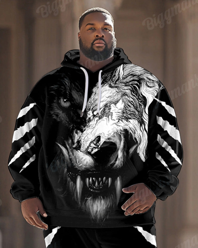 Big & Tall Black White Graphic Hoodie Sweatpants Set for big men view 2