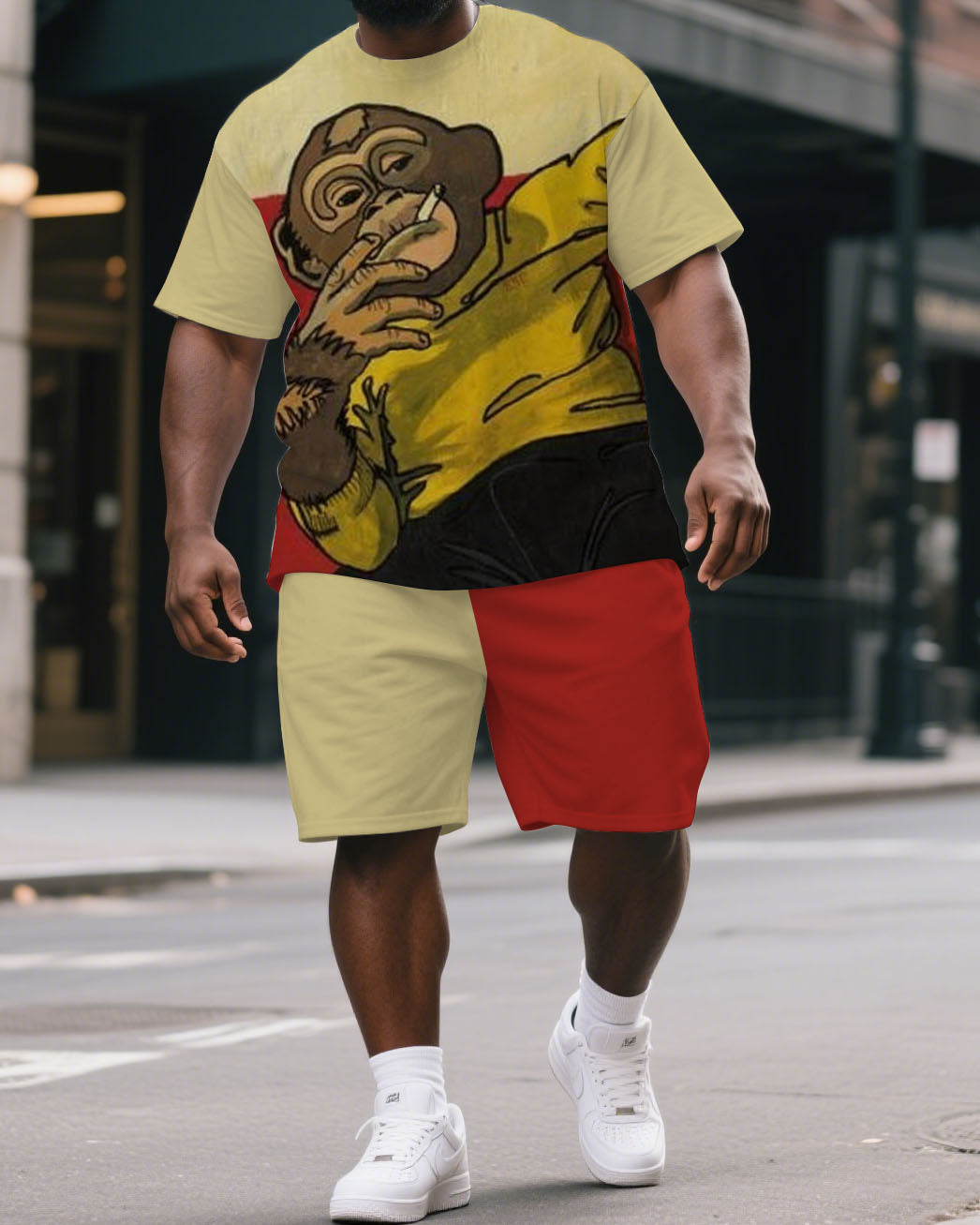 Big & Tall Colorblock Graphic T-Shirt Shorts Set for big men view 1