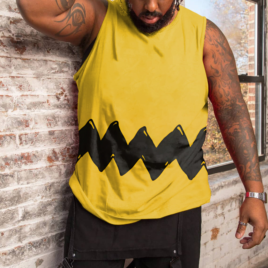 Big & Tall Yellow Graffiti Athletic Men's Clothing for big men view 2