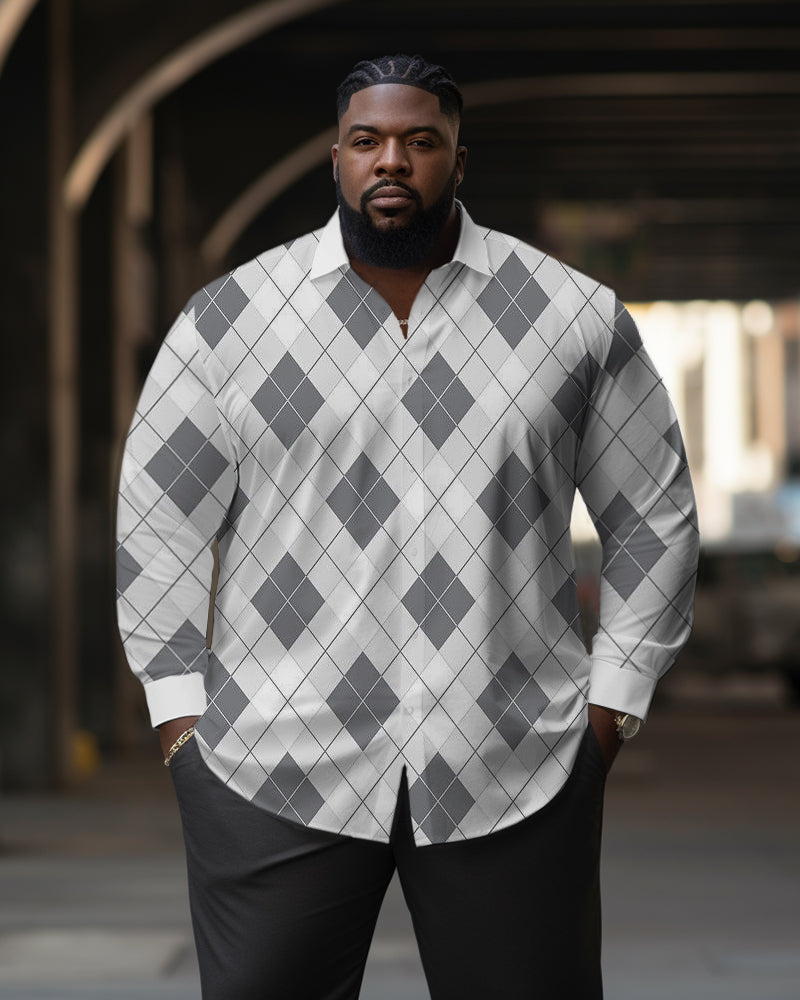 Big & Tall Gray Business Casual Shirt Pants Set for big men