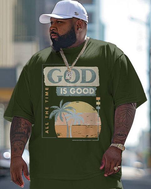 Big & Tall Hawaiian Graphic T-Shirt Pants Set for big men view 2