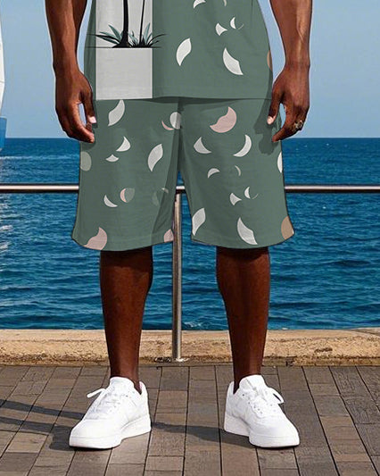 Big & Tall Hawaiian Colorblock Two-piece Set for big men view 3