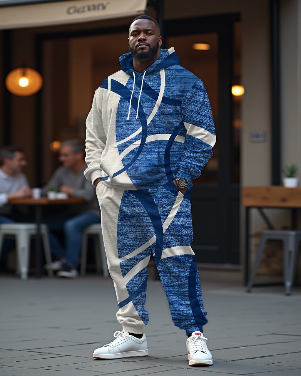 Big & Tall Blue Graphic Hoodie Sweatpants Set for big men view 2
