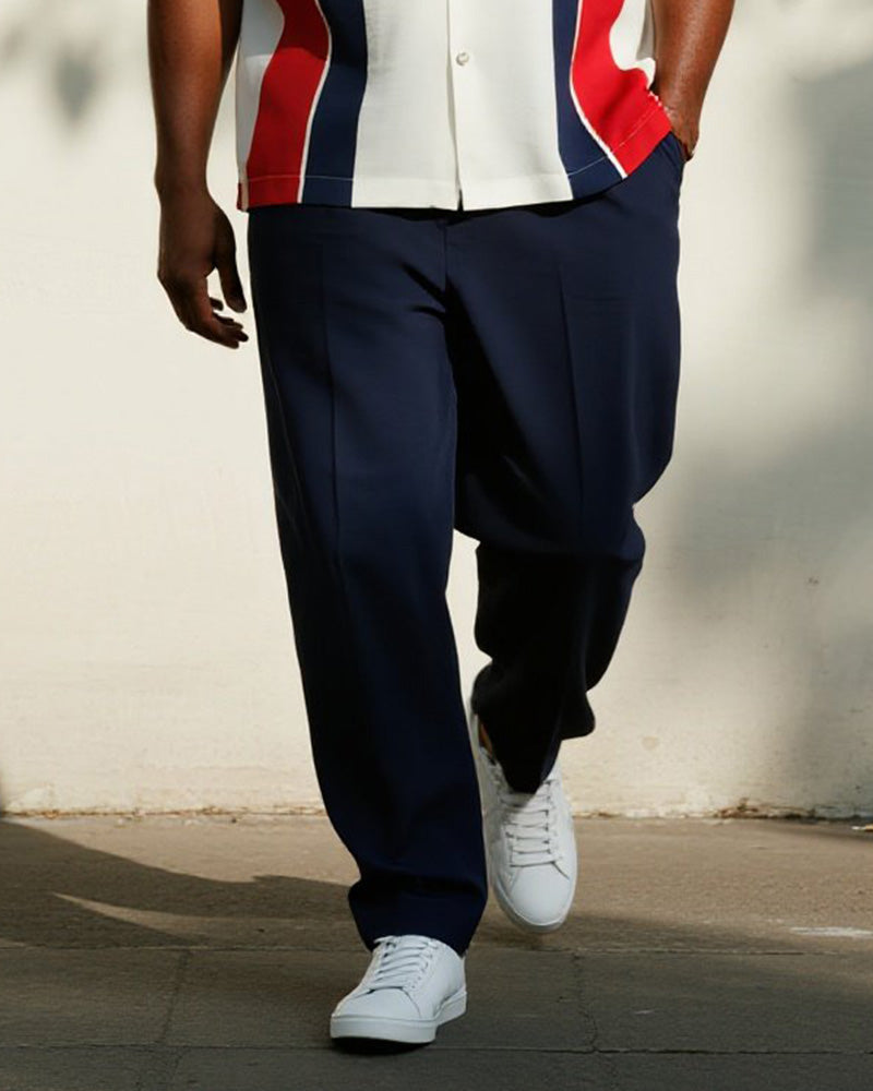 Big & Tall Blue Red Striped T-Shirt Pants Set for big men view 3