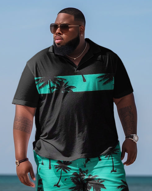Big & Tall Hawaiian Colorblock Polo Shorts Set for big men view 2