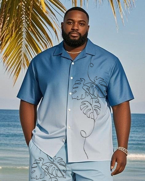 Big & Tall Blue Hawaiian Gradient T-Shirt Shorts Set for big men view 2