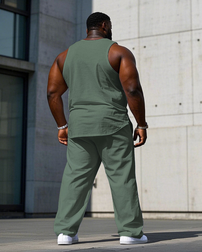 Big & Tall White Green Patchwork Vest Pants Set for big men view 4