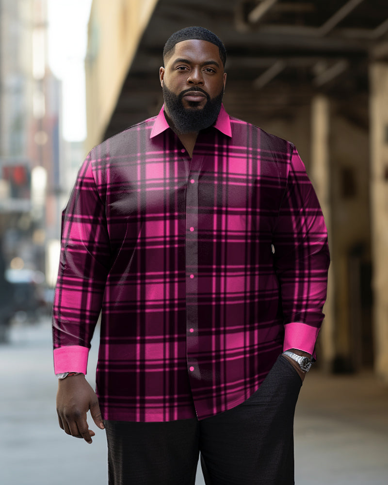 Big & Tall Black Pink Plaid Long Sleeve Shirt for big men view 1