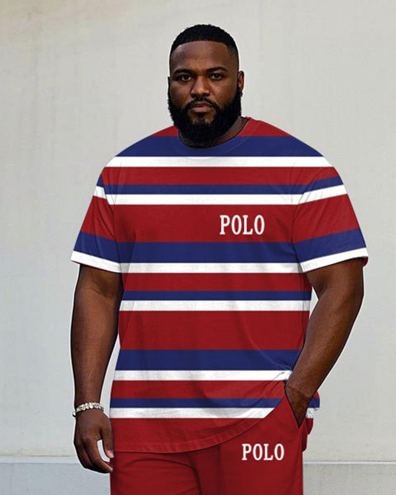 Big & Tall Red Striped T-Shirt Pants Set for big men view 2