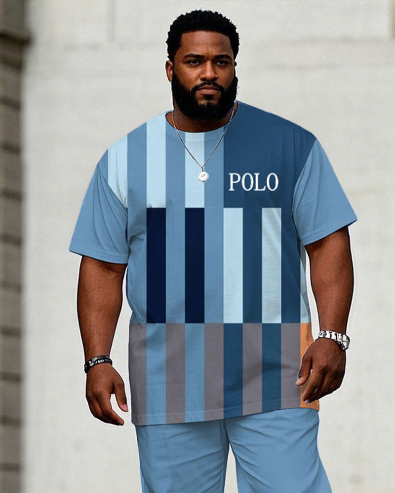 Big & Tall Blue Geometric T-Shirt Pants Set for big men view 2