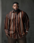 Big & Tall Brown Red Striped Long Sleeve Shirt for big men