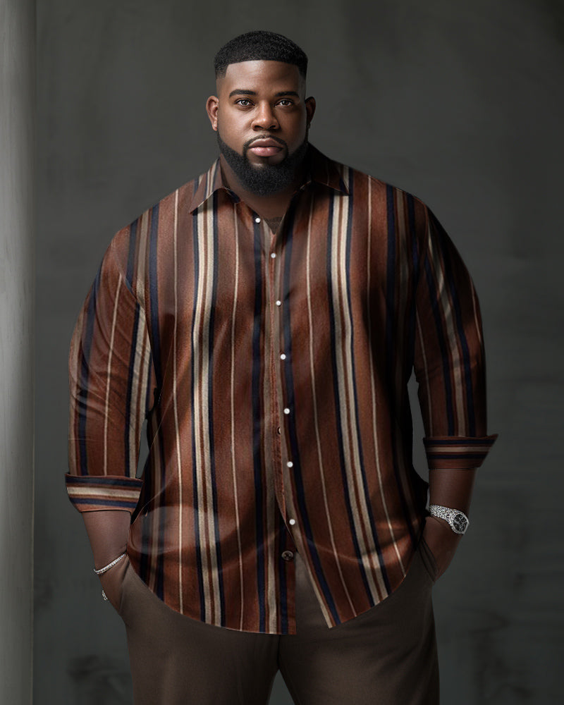 Big & Tall Brown Red Striped Long Sleeve Shirt for big men