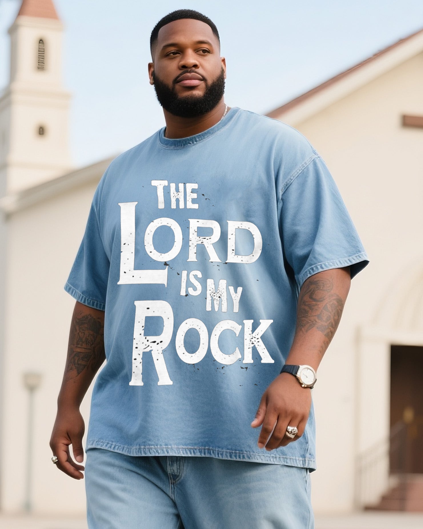 Big & Tall Denim Graphic T-Shirt Pants Set for big men view 2