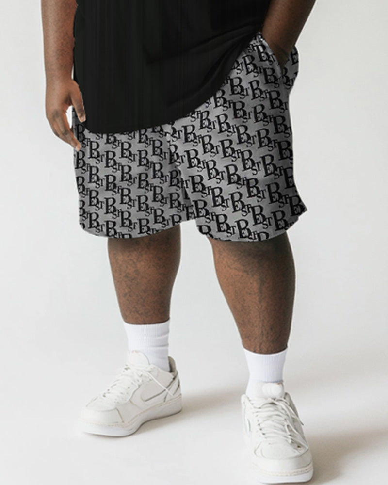 Big & Tall Black Striped Graphic T-Shirt Shorts Set for big men view 3