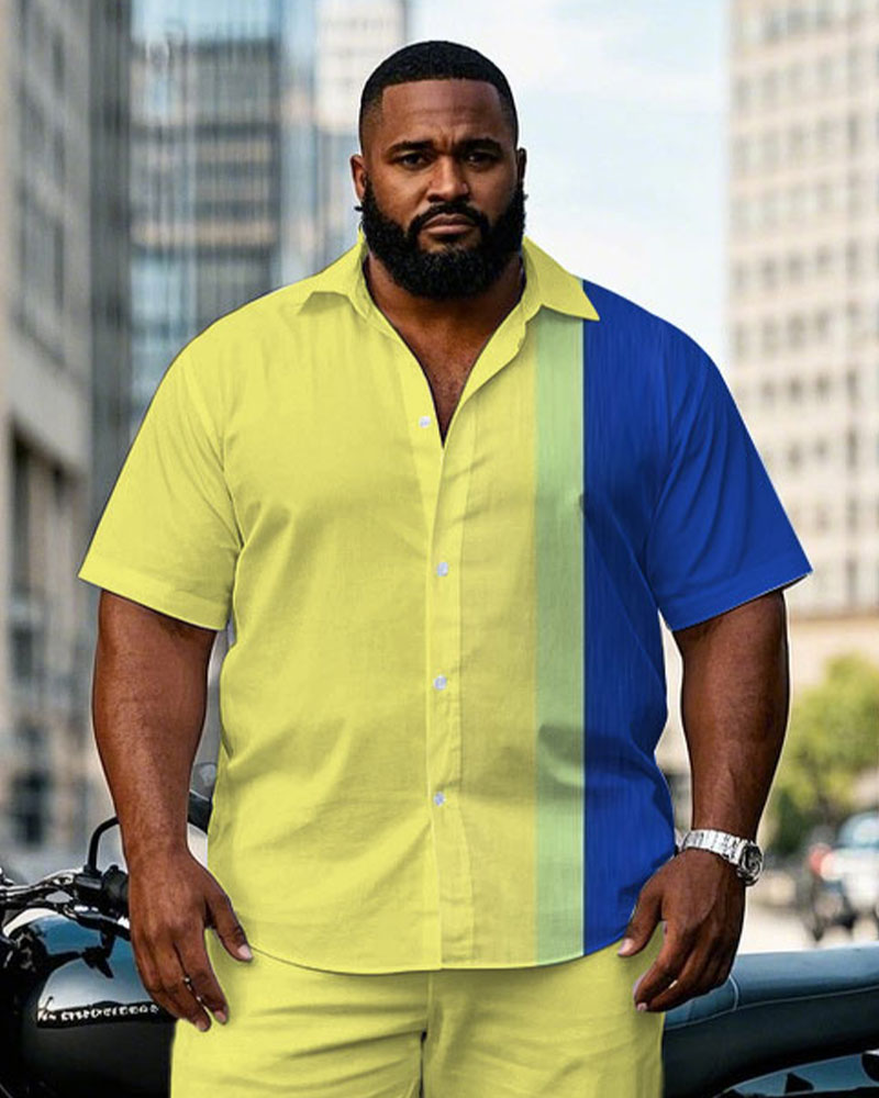 Big & Tall Blue Yellow Colorblock T-Shirt Pants Set for big men view 2