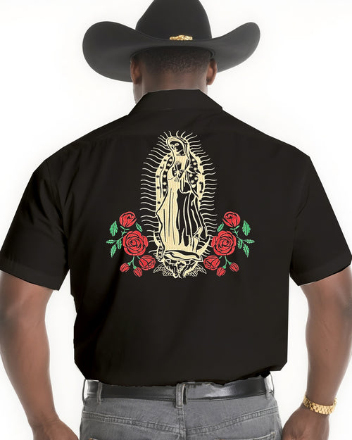 Big & Tall Black Western Short Sleeve Shirt for big men view 1