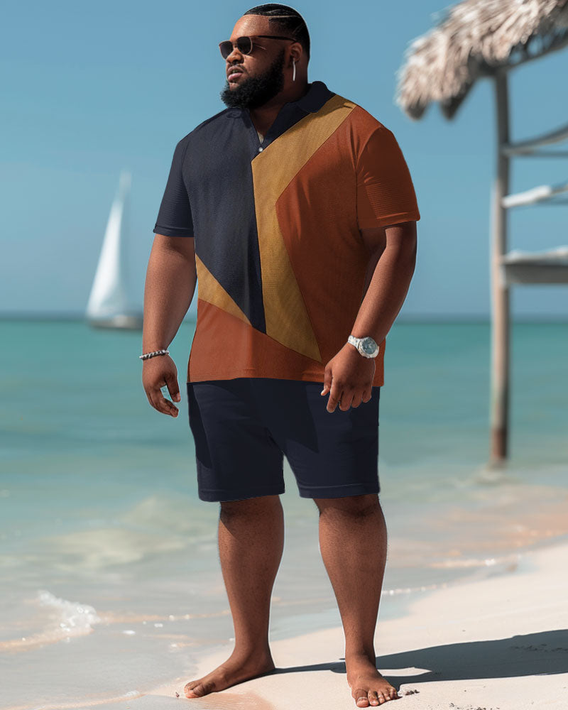 Big & Tall Colorblock Graphic Polo Shorts Set for big men view 2