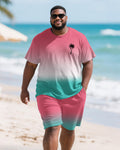 Big & Tall Pink Hawaiian Gradient T-Shirt Shorts Set for big men view 2