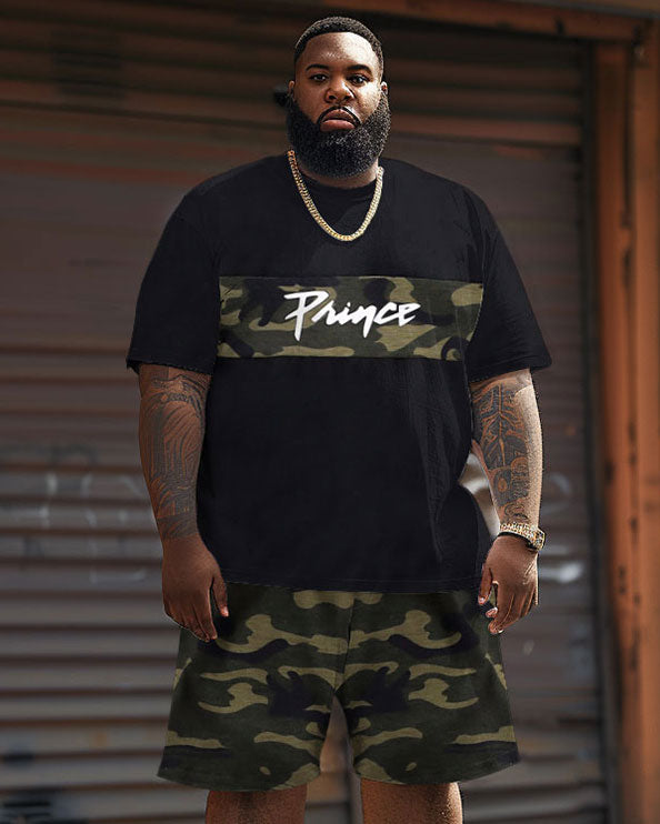 Big & Tall Graphic Camouflage Patchwork Two-piece Set for big men view 1