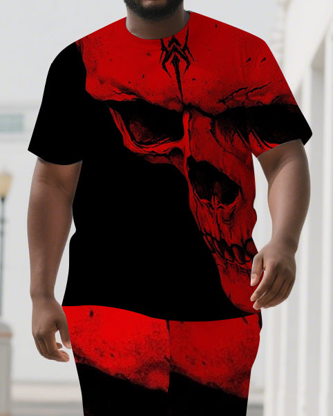 Big & Tall Red Graphic Skull T-Shirt Shorts Set for big men view 2