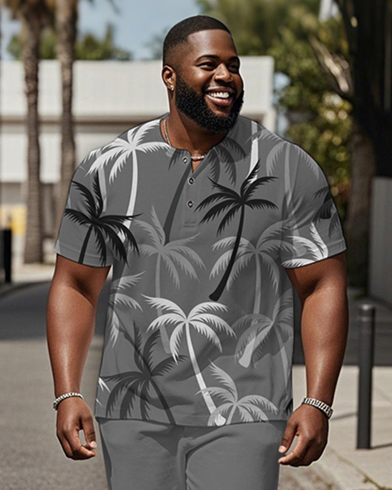 Big & Tall Gray Hawaiian Graphic T-Shirt Pants Set for big men view 2