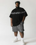 Big & Tall Black Striped Graphic T-Shirt Shorts Set for big men view 1