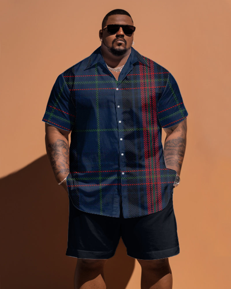 Big & Tall Plaid T-Shirt Shorts Set for big men view 1