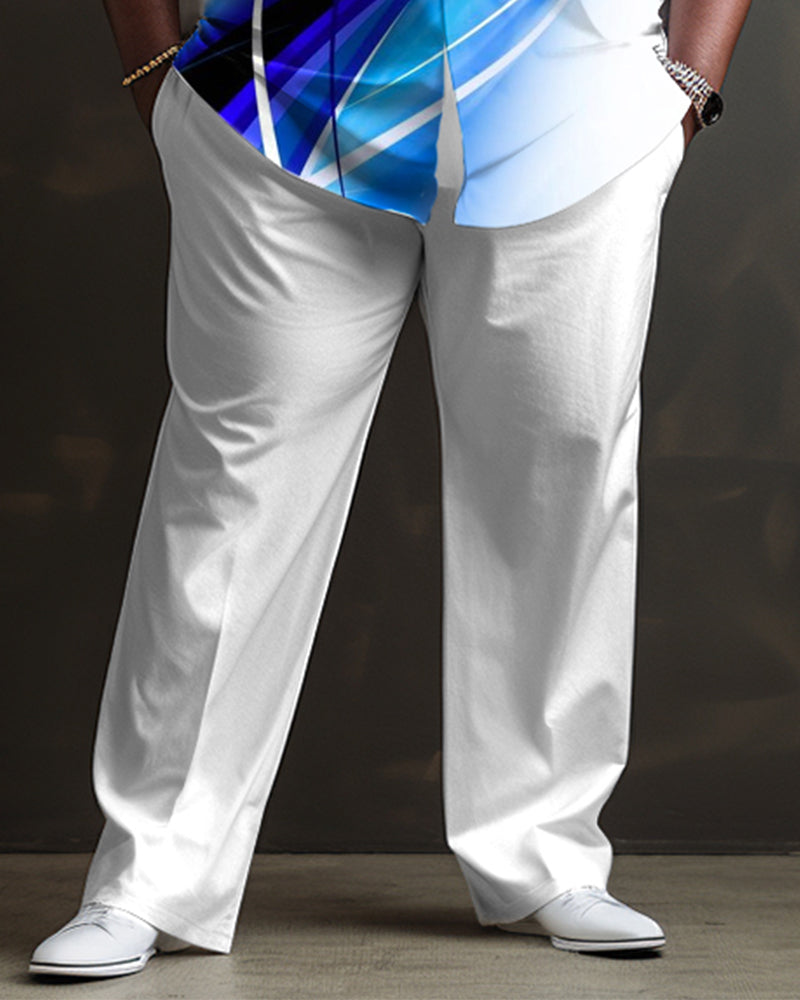 Big & Tall White Gradient Shirt Pants Set for big men view 3