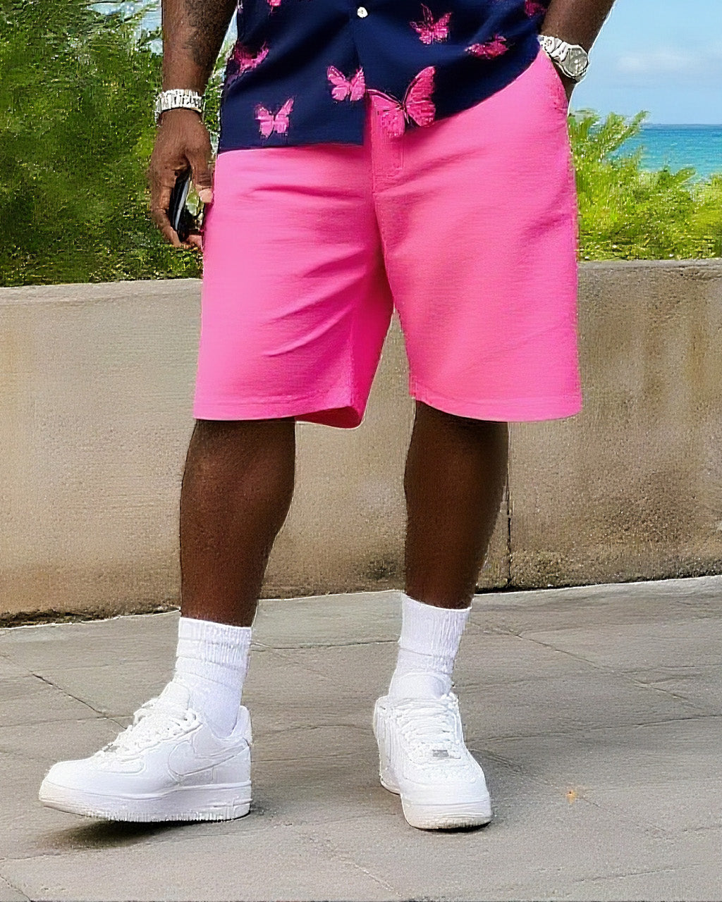 Big & Tall Hawaiian Colorblock T-Shirt Shorts Set for big men view 3