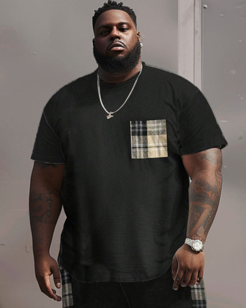 Big & Tall Plaid T-Shirt Shorts Set for big men view 3