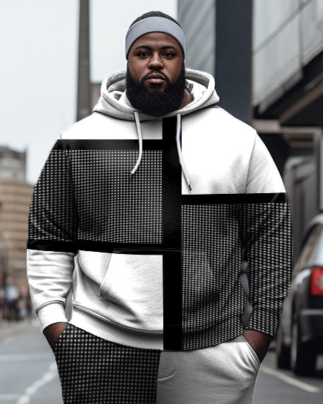 Big & Tall Black White Hoodie Sweatpants Set for big men view 2